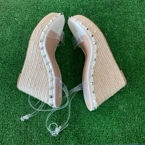 Steven New York by Steve Madden Clear Studded Espadrille Wedge Sandals S-10M K-2 - Picture 4 of 6